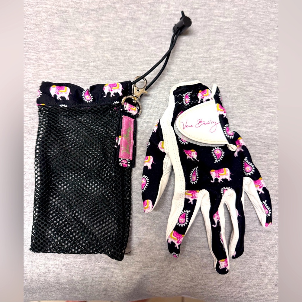 Vera Bradley Black and Pink Elephant Glove with Mesh Bag-NWOT